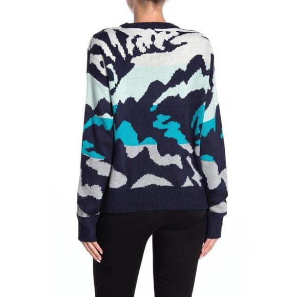 John & Jenn Abstract Crew Neck Pullover Sweater In Blue Multi Size S - Picture 2 of 2